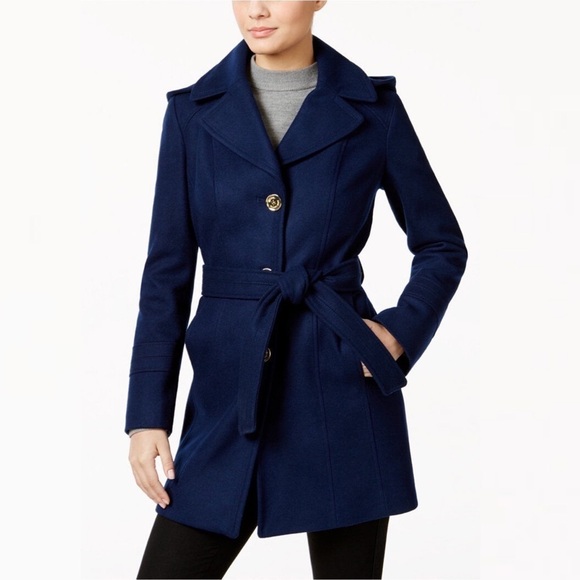 Michael Michael Kors Petite Navy Blue Wool-blend Belted Walker Coat Size 6 - Picture 11 of 11